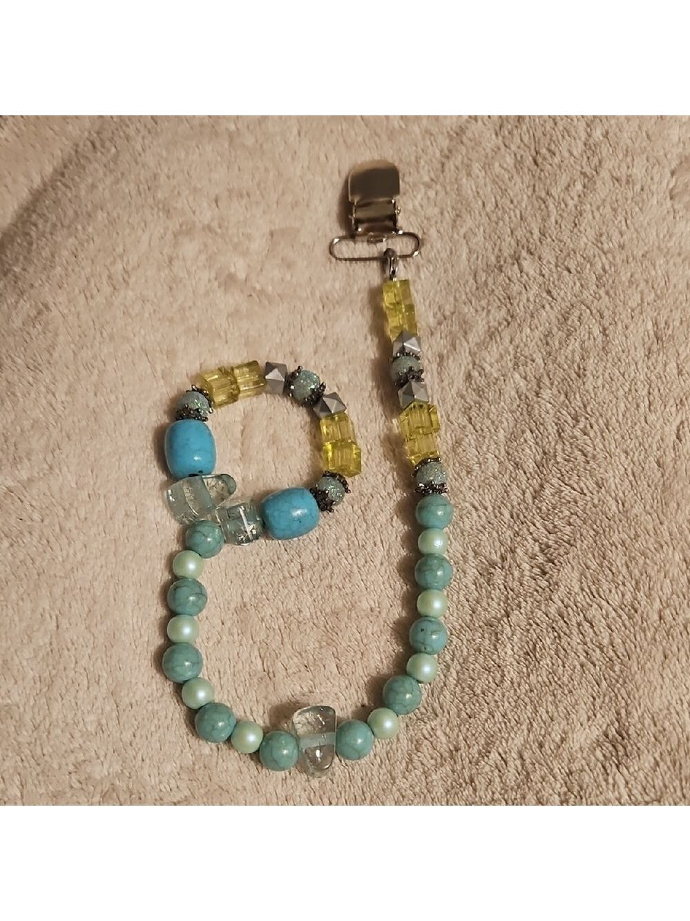 Handmade Lanyard Aqua Yellow Clear Acrylic Beads